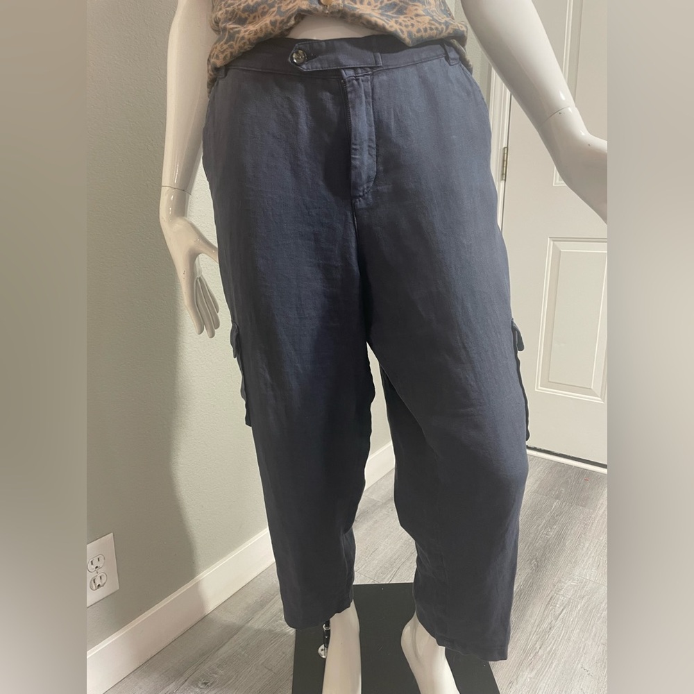 RACHEL Rachel Roy 💙 Blue Cargo Pants Relaxed Fit, size Large 100% Linen